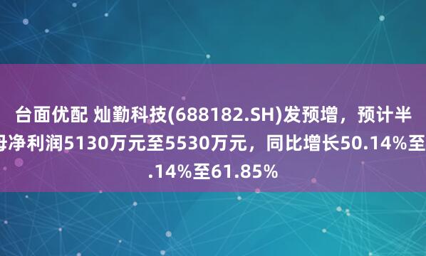 台面优配 灿勤科技(688182.SH)发预增,预计半年度归母净利润5130万元至5530万元,同比增长50.14%至61.85%